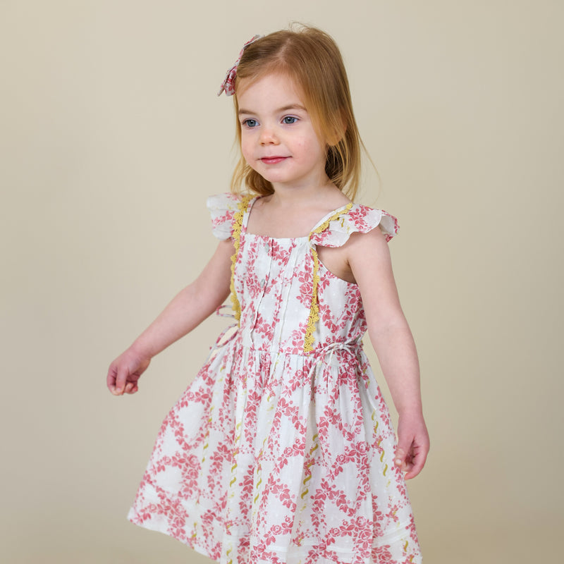 PINAFORE DRESS, CLIMBING ROSES PRINT