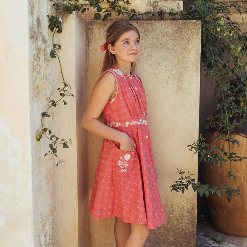 CLAUDETTE DRESS, CORAL CROSSSTITCH