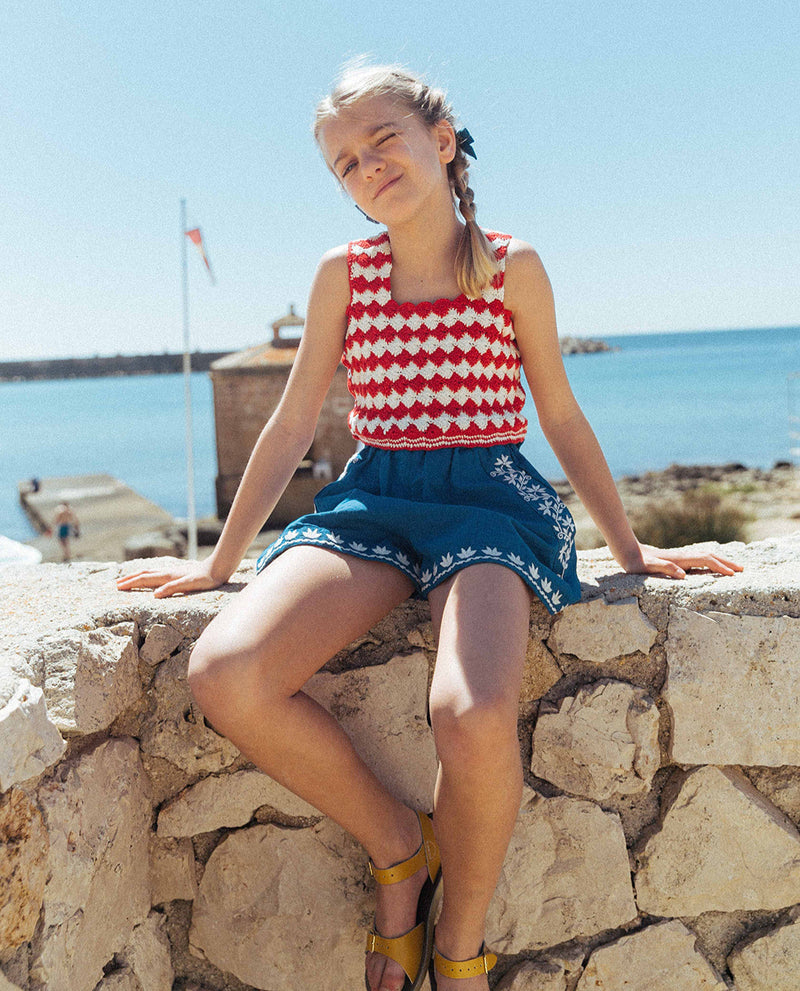 PRIMROSE CROCHET TOP, POPPY & CREAM