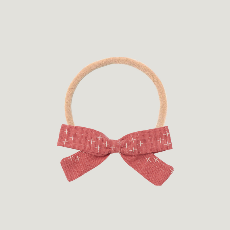 HEADBAND BOW, CORAL CROSSSTITCH