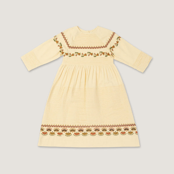 AVA DRESS, MACADAMIA WITH EMBROIDERY