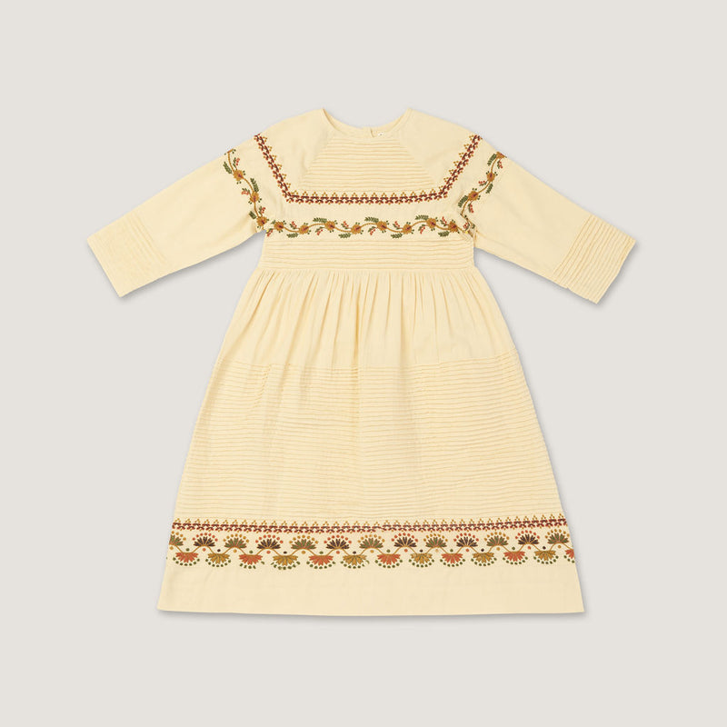 AVA DRESS, MACADAMIA WITH EMBROIDERY