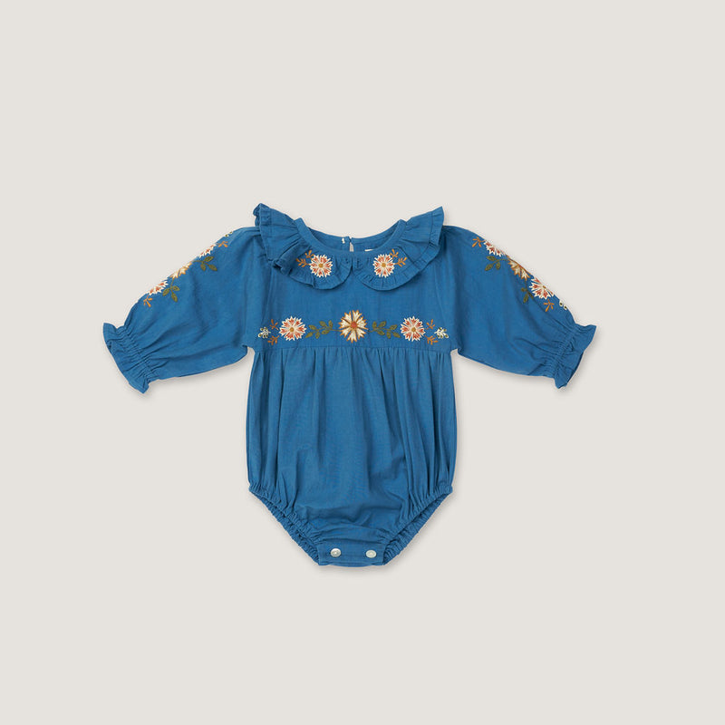 BELLE ROMPER, AZURE WITH EMBROIDERY