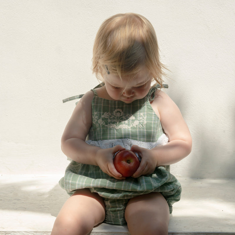 SUMMER FLORA ROMPER, GARDEN PLAID WITH EMBROIDERY