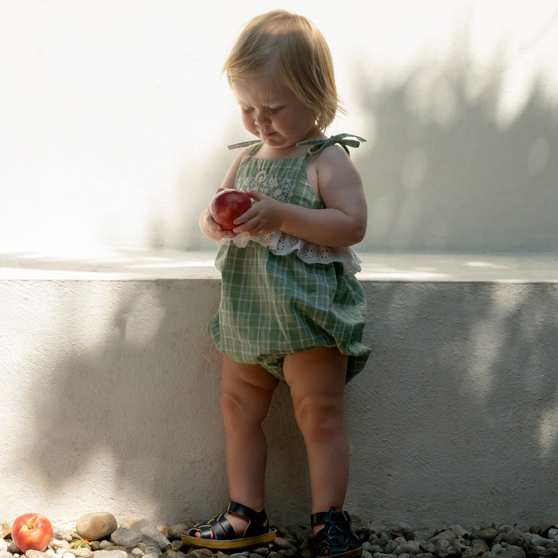 SUMMER FLORA ROMPER, GARDEN PLAID WITH EMBROIDERY