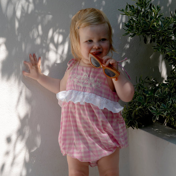 SUMMER FLORA ROMPER, PINK PICNIC PLAID