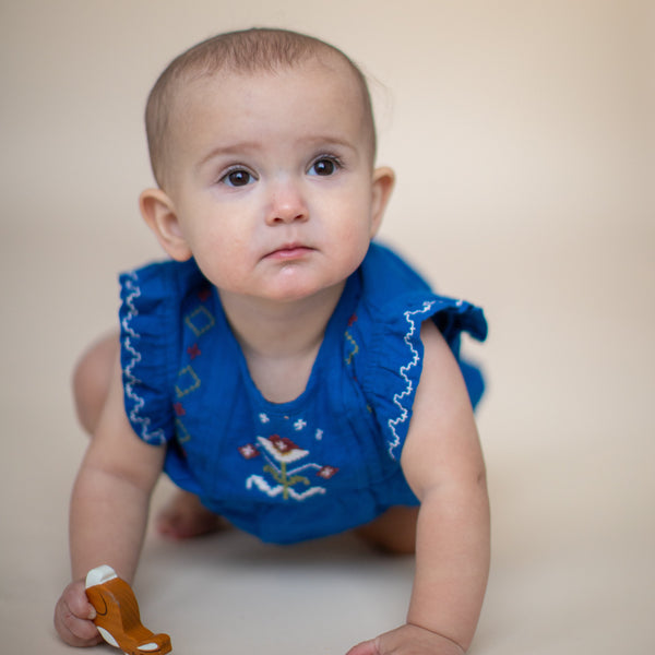 LITTLE FLORA ROMPER, AEGEAN BLUE