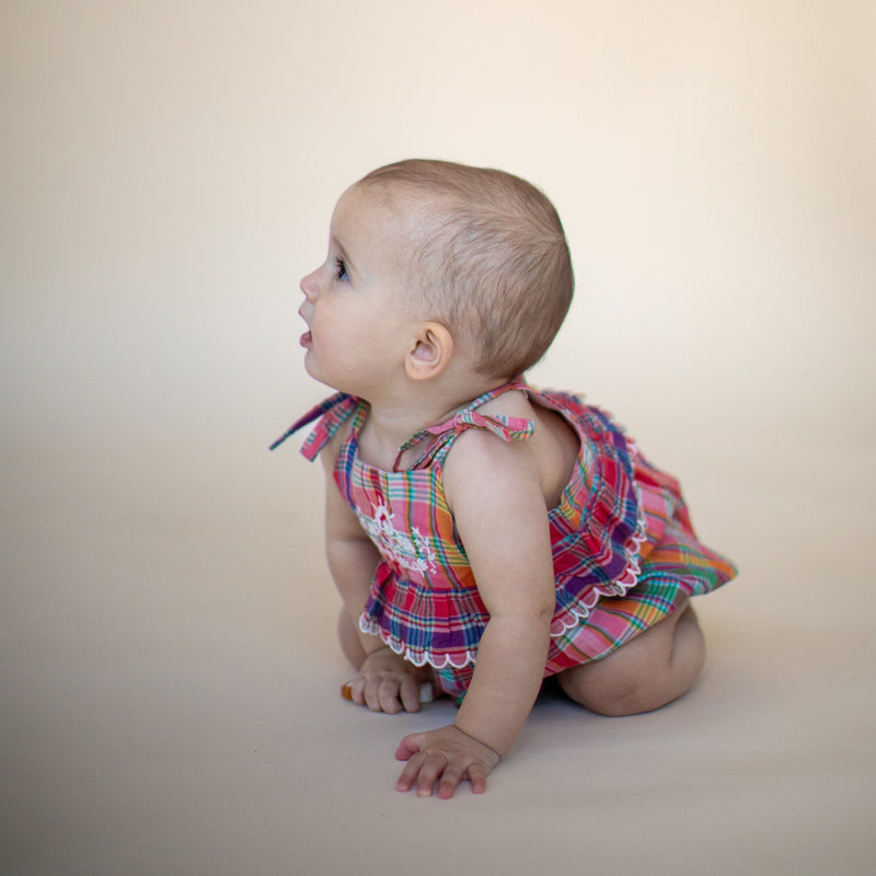LITTLE SUMMER FRANNIE ROMPER, RED MADRAS PLAID