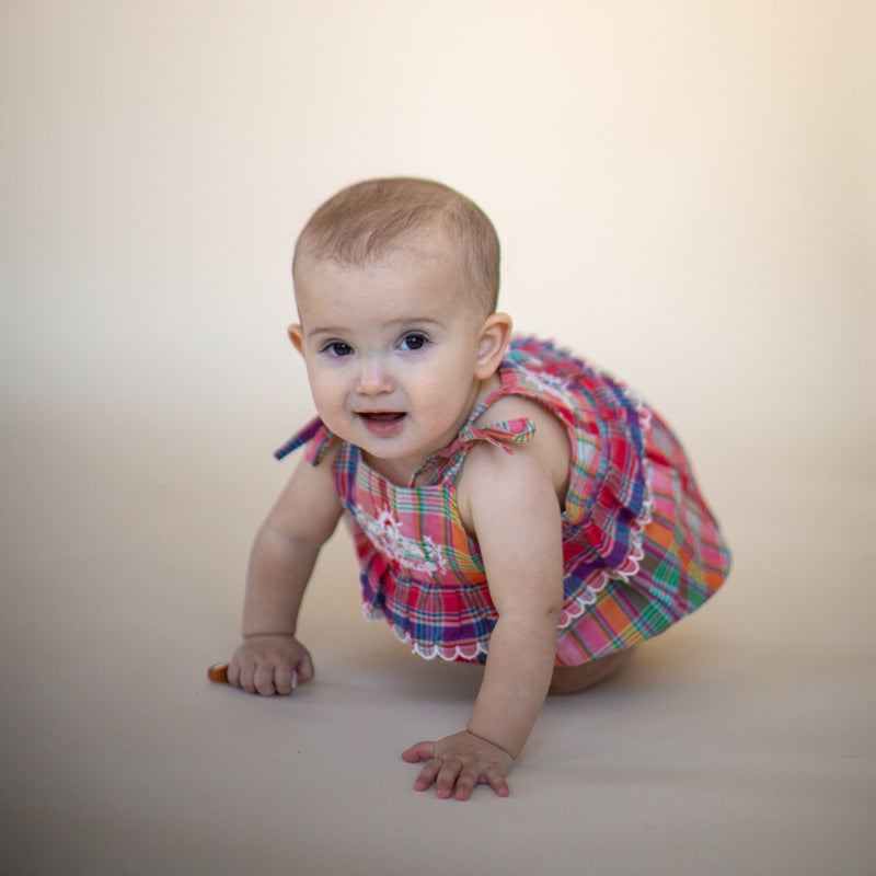LITTLE SUMMER FRANNIE ROMPER, RED MADRAS PLAID
