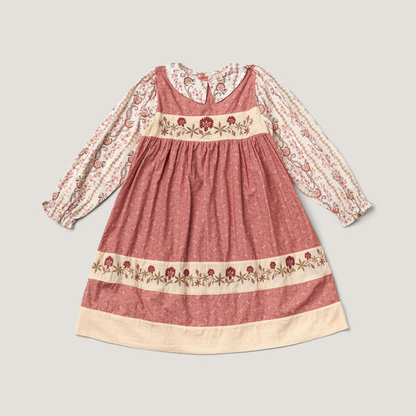 LOLA DRESS, DUSTY CEDAR/FALL VINE PRINT/OLD ROSE