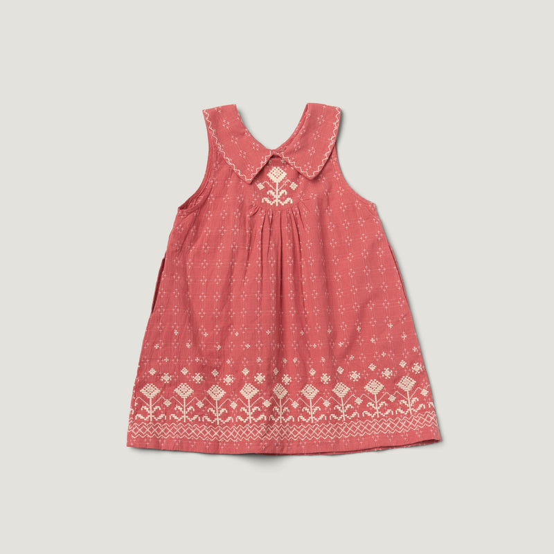 SOFIA DRESS, CORAL CROSSSTITCH