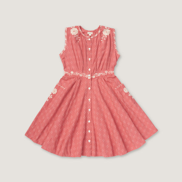 CLAUDETTE DRESS, CORAL CROSSSTITCH