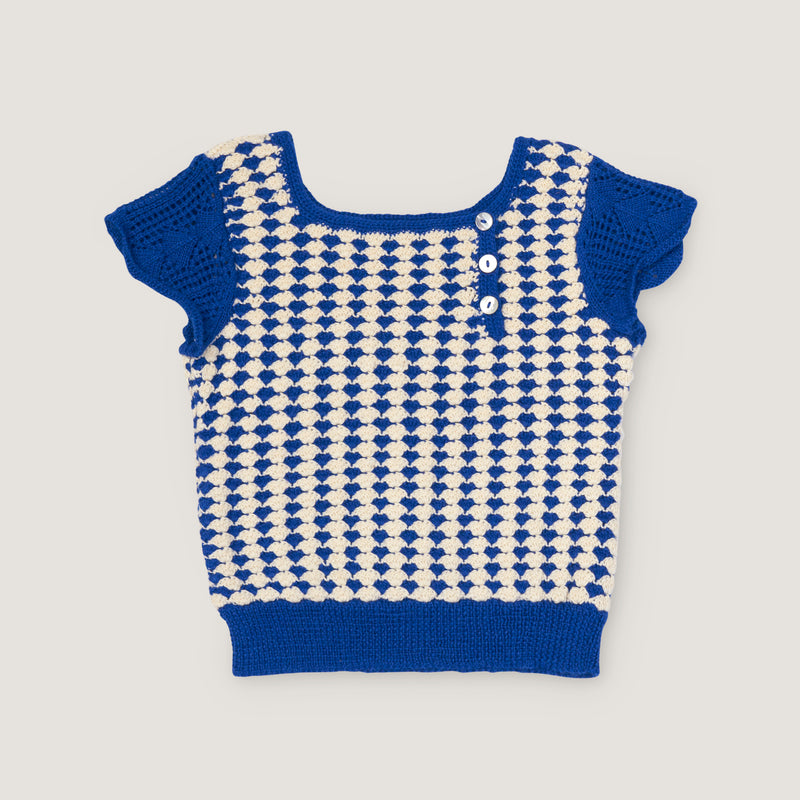 ZOE CROCHET TOP, AEGEAN BLUE & CREAM