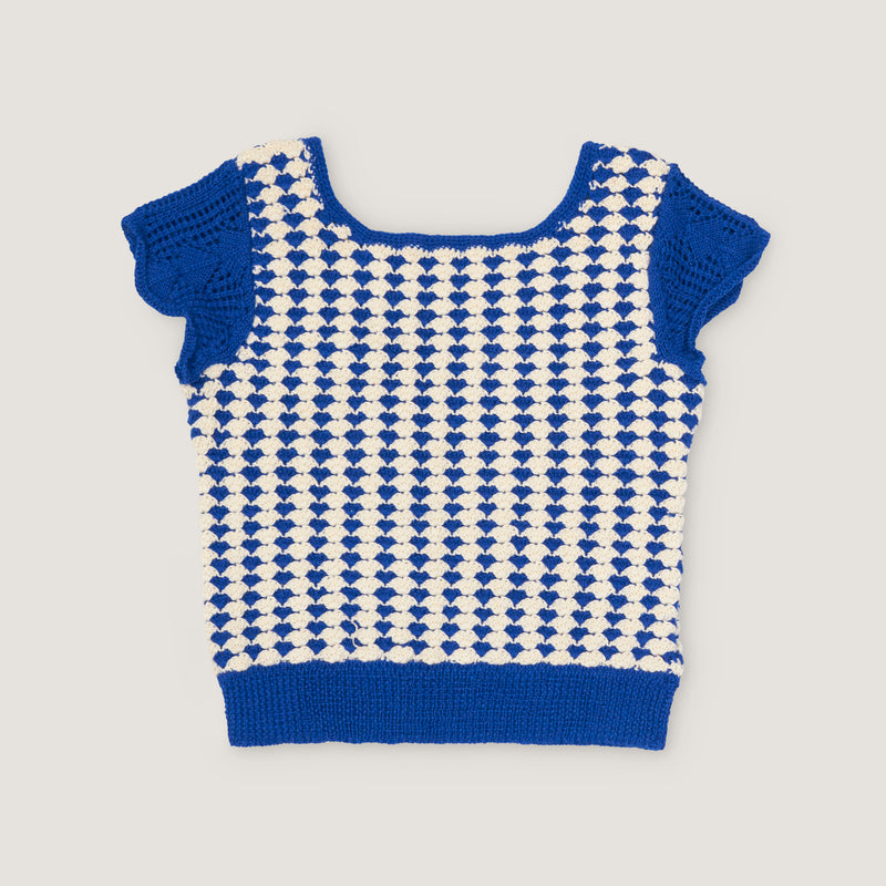 ZOE CROCHET TOP, AEGEAN BLUE & CREAM