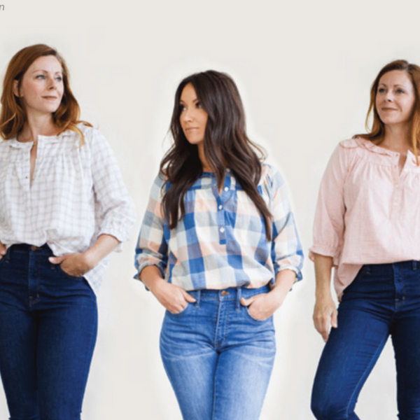 WOMEN'S LAUREL TOP, BLUE PLAID