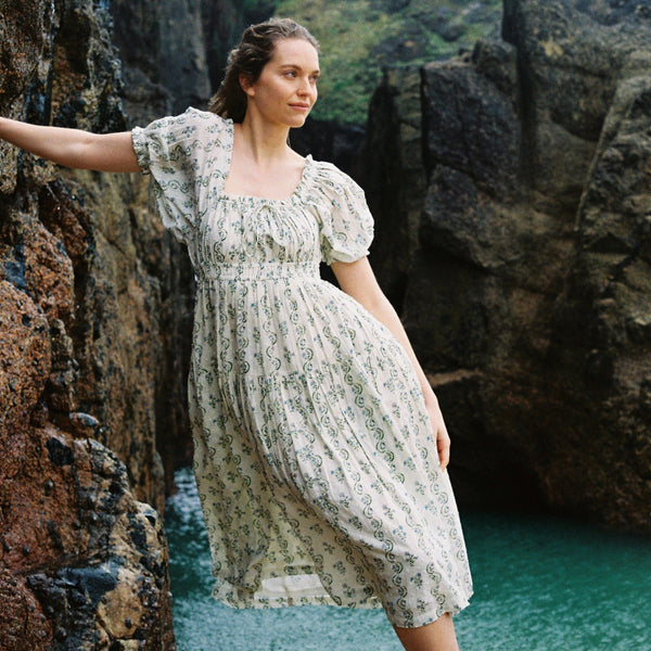 CAMILLE DRESS, FLORAL VINE PRINT