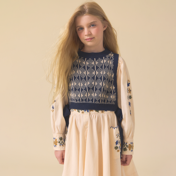 EDEN VEST, IVORY & BIJOU BLUE