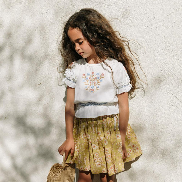 TWIRLY SKIRT, MUSTARD FLOWER PRINT