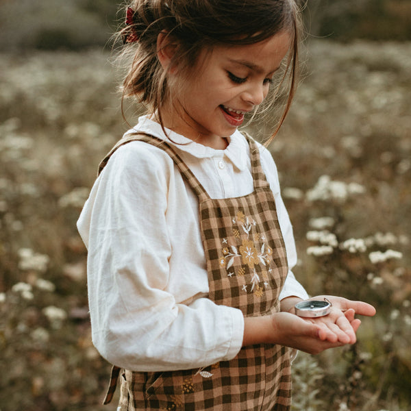 EMBROIDERED OVERALLS, GREEN GINGHAM