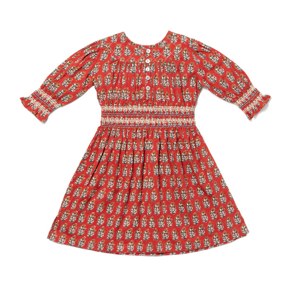 ELEANOR DRESS, RED BLOCK PRINT