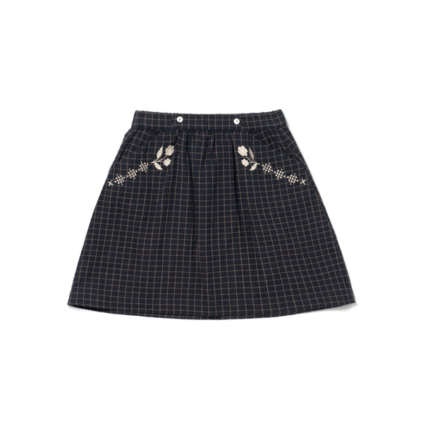 EMBROIDERED SKIRT, NAVY YARN DYE
