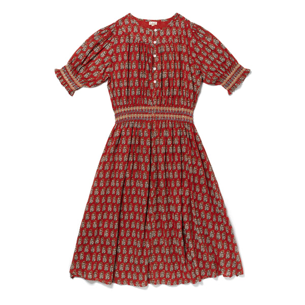 WOMEN'S ELEANOR DRESS, RED BLOCK PRINT