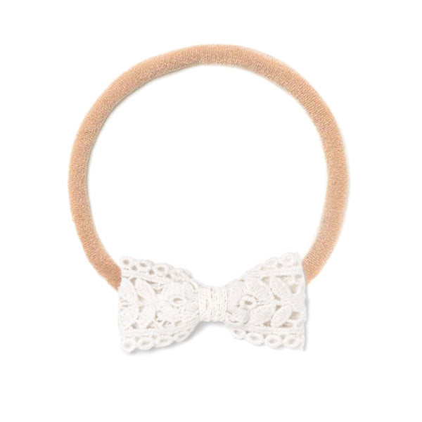 HEADBAND BOW, WHITE LACE
